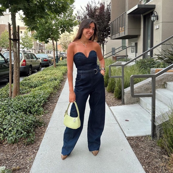 ZARA DENIM BUSTIER JUMPSUIT - Picture 3 of 15